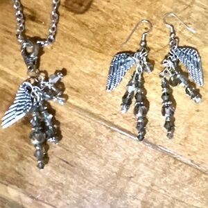 Silver Wings & Swarovski Crystals Necklace & Earrings Set.  NWT